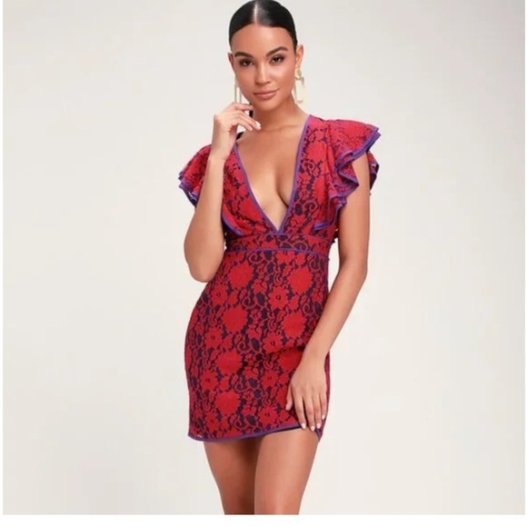 Lulus Dresses & Skirts - Lulu’s Purple and Red Lace Ruffle Mini Dress NWT